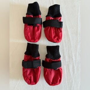 Red Nylon Fleece Lined Small Dog Booties with Black Velcro Straps